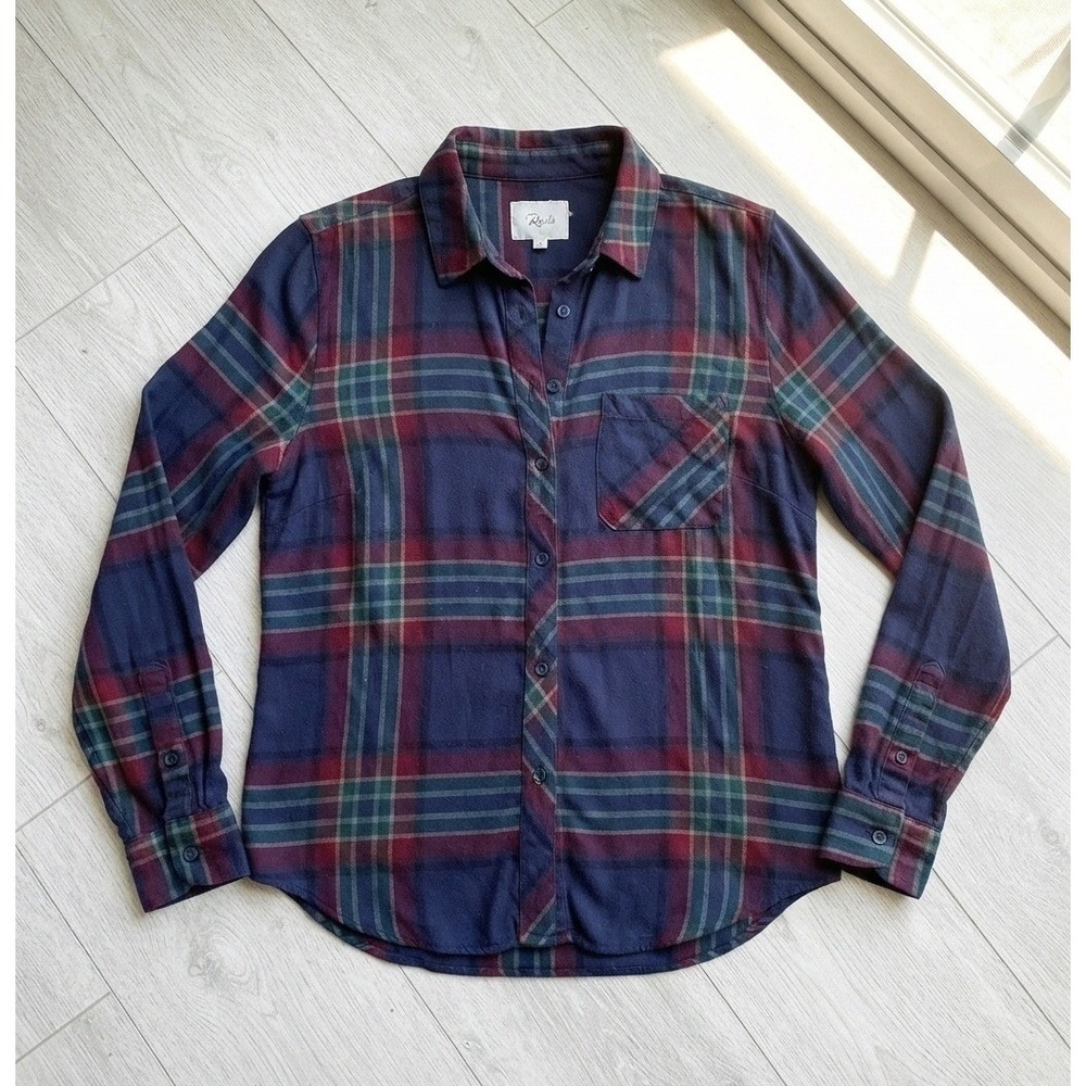 Rails Hunter Plaid Button Down Top Marine Rose Teal Size Large Soft Cozy Cabin